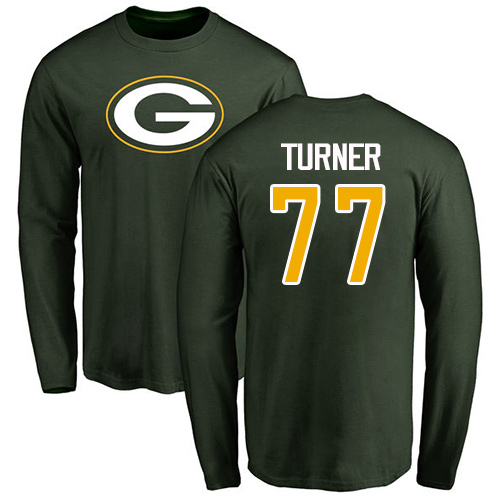 Men Green Bay Packers Green #77 Turner Billy Name And Number Logo Nike NFL Long Sleeve T Shirt